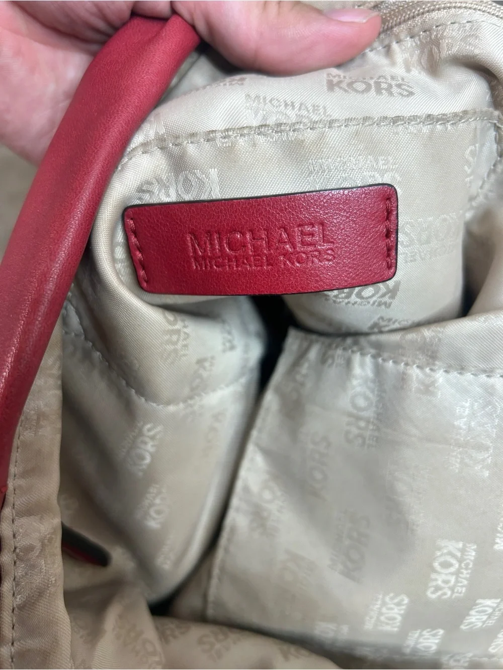 Michael Kors Red Leather Slouchy Hobo Shoulder Bag Silver Chain Accent